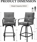 Patio Swivel Bar Stools, Outdoor Bar Height Swivel Chairs Set of 6 - Image 3