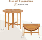 Tangkula 36 Inches Outdoor Folding Round Dining Table, No Assembly Patio Acacia - Image 3