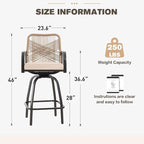 Patio Swivel Bar Stools Set of 2, Outdoor Rattan Height Bar Patio Swivel Chairs - Image 2