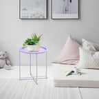 Garden 4 you End Table 2 PCS Metal Side Table Purple Round Folding Tray Cyan - Image 2