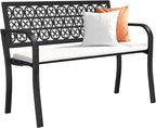 50" Outdoor Bench, Metal Weatherproof Garden Bench Cast Iron Heavy-Duty Patio by Maemttes