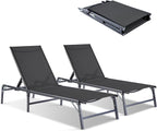 Outdoor Chaise Lounge Chair Set of 2, Foldable & Assemble-Free, 6 Adjustable by HOMELYM