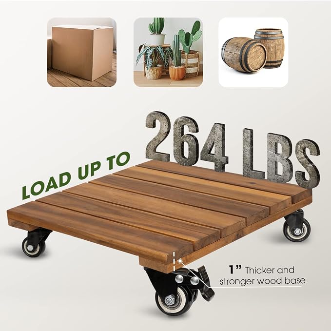 Idzo 2-Pack 14 Inch Wood Plant Caddy - Image 5