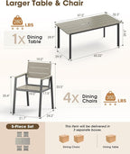 Outdoor Patio Dining Set for 4，Aluminum & HDPS Patio Table and Chairs Set - Image 6