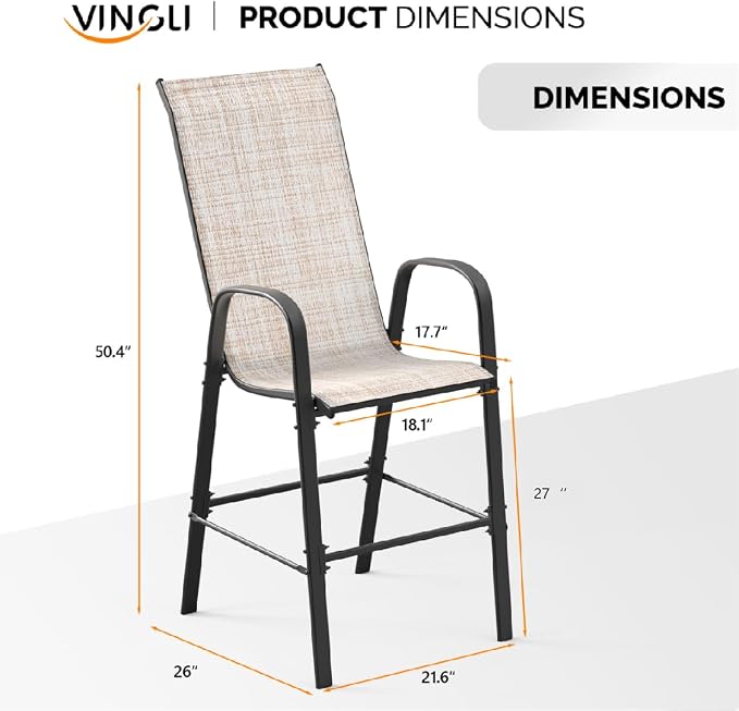 VINGLI Set of 4 Stackable Outdoor Bar Stools – Sling Chairs - Image 3