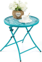 TeoKJ Folding Outdoor Side Tables, Anti Rust Small Patio Table Round Metal by TeoKJ
