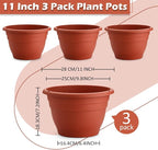 3 Pack 11 Inch Plant Pots with Drainage, Terracotta Plastic Planters - Image 2