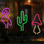 Flamingo Cactus and Mushroom Solar Garden Stake Lights Outdoor Waterproof Neon by Unknown