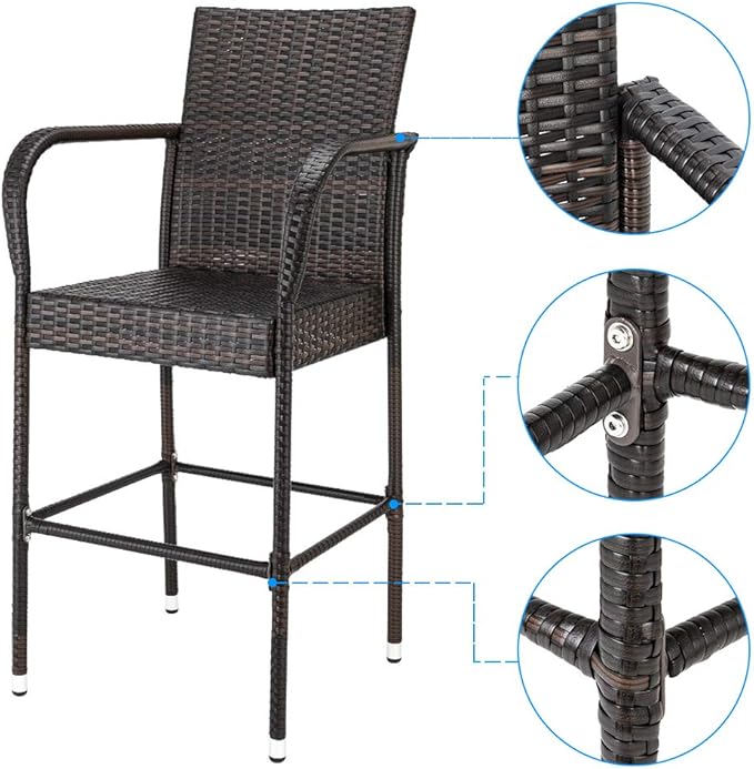VINGLI Wicker Bar Stools Outdoor Set of 2, Outdoor Bar Height Chairs, Patio - Image 5