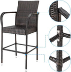 VINGLI Wicker Bar Stools Outdoor Set of 2, Outdoor Bar Height Chairs, Patio - Image 5