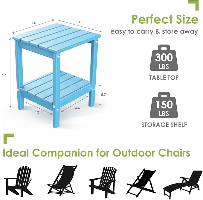 GREENVINES Adirondack-Outdoor-Side-Table | Set of 2 | 14 x 13 Inches | HDPE - Image 3