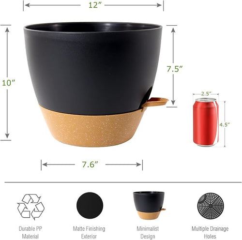 12 inch Large Self Watering Pots, Plastic Planters - Image 2