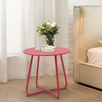 Patio Small Side Table Waterproof Round Metal Steel Weather Resistant Portable - Image 2
