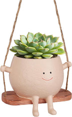 AFFLAT Smiley Face Flower Pot, Swinging Hanging Planter, Resin Smiley Face by AFFLAT