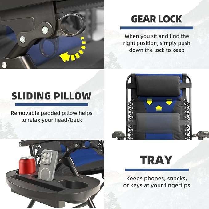 Zero Gravity Chair Oversized Folding Recliner XL, Padded Anti Gravity Lounge - Image 7