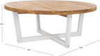 SAFAVIEH Outdoor Collection Leo Natural/White Solid Wood Round Coffee Table - Image 3