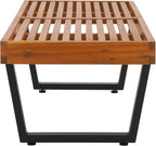 SAFAVIEH Outdoor Patio Furniture Heather Natural Brown Solid Wood & Black Legs - Image 8