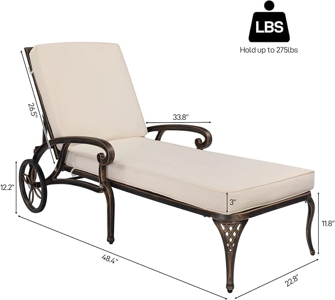 VINGLI Cast Aluminum Outdoor Chaise Lounge Chair - Image 3