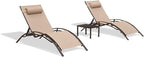 PURPLE LEAF Outdoor Oversized Chaise Lounge Chair Set of 3 Patio Pool Lounger by PURPLELEAF
