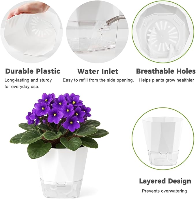 2 Pack Self Watering Pots for Indoor Plants, 8.4 Inches Self Watering Planters - Image 3