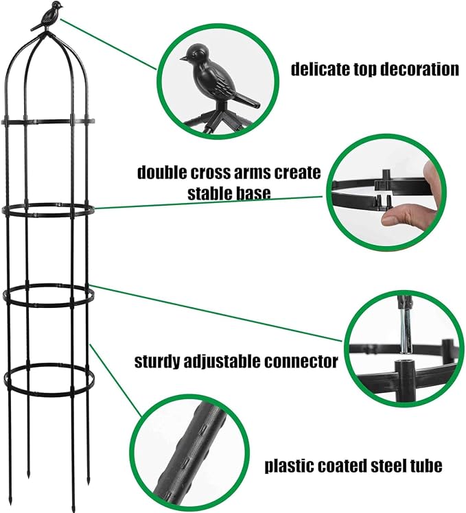 6FT Garden Obelisk Trellis for Climbing Plants, 70”Metal Plant Support Tower - Image 3