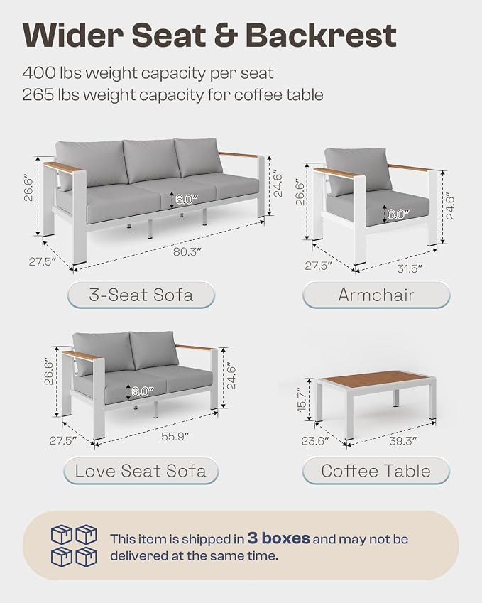 Aluminum Outdoor Patio Furniture Armchair, All-Weather Outdoor Patio Sofa - Image 7
