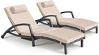 Chaise Lounge Chairs Outdoor Set of 2, Comfy Outside Wicker Patio Pool Lounge by ZZWHOM