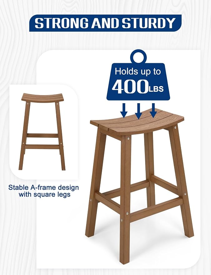 Weatherproof Bar Stools Set of 4, Saddle Seat, Bar Height Stools - Image 4