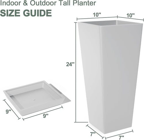 24" Tall White Planters for Outdoor Plants Set of 2, Large Flower Pots Planters - Image 2