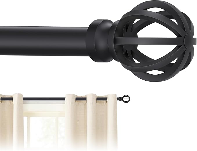 Black Curtain Rods for Windows 28 to 48 Inch, 5/8" Diameter Heavy Duty Metal by Poskena