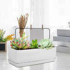 Vencer 14 Inch Rectangular Modern Minimalist Ceramic Succulent Planter Pot - Image 6
