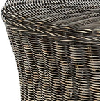 SAFAVIEH Home Collection Ruxton Dark Brown Rattan Round Coffee Table Ottoman - Image 7