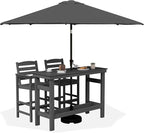 SERWALL Outdoor Bar Set with 9ft Umbrella, All-Weather HDPE Patio Bar Chairs by SERWALL