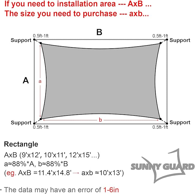 SUNNY GUARD Waterproof Sun Shade Sail 9' x 9' Turquoise Blue Rectangle UV Block - Image 5