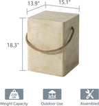 COSIEST Set of 2 Concrete Side Table, Rectangular Outdoor Side Table w Hemp - Image 3