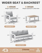Aluminum Outdoor Patio Furniture Set, 4 Piece Oversized Patio Conversation Sets - Image 8