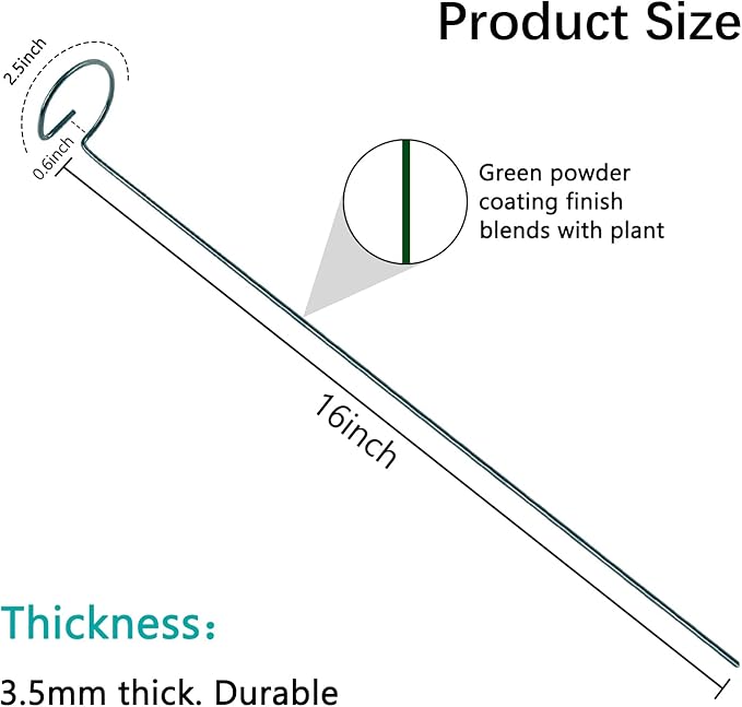 20 Pack 16 Inch Plant Support Stakes, Metal Single stemmed Flower Support - Image 3