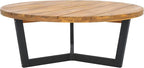 SAFAVIEH Outdoor Collection Leo Natural/Black Solid Wood Round Coffee Table - Image 4