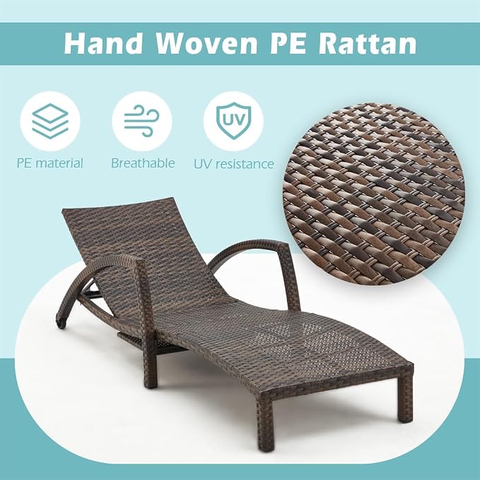 Chaise Lounge Chairs Outdoor Set of 6, Comfy Outside Wicker Patio Pool Lounge - Image 5