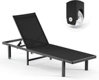 Lounge Chair Outdoor with Wheels, Aluminum Patio Chaise Lounge Chair with 5 by Oasbira