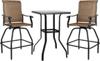 LEVELEVE Patio Bar Set 3pcs Swivel Bar Stools Outdoor Bistro Textilene by Enjoyyourlife