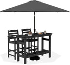 SERWALL Outdoor Bar Set with 9ft Umbrella, All-Weather HDPE Patio Bar Chairs by SERWALL