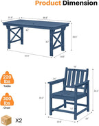 5 Pieces HDPE Patio Dining Set, Outdoor Table and Chairs - Image 4