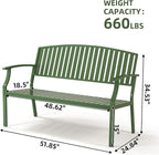Outdoor Bench Weatherproof Aluminum Patio Garden Bench, Patio Loveseat - Image 2