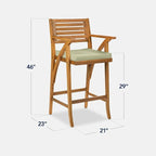Best Choice Products Set of 2 Outdoor Acacia Wood Bar Stools Bar Chairs - Image 3