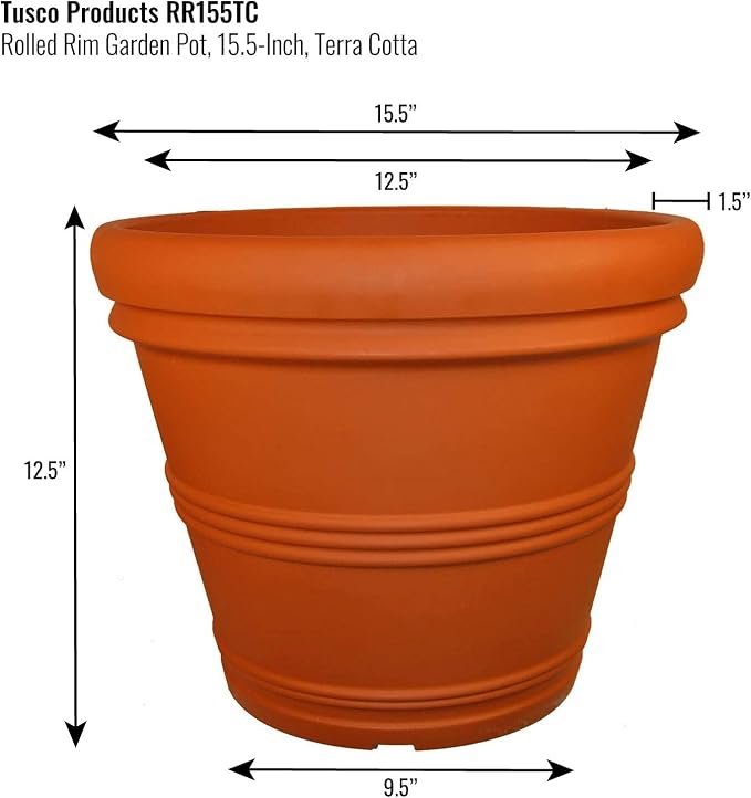Tusco Products RR155TC Classic Rolled Rim Garden Planter, Terra Cotta - Image 2