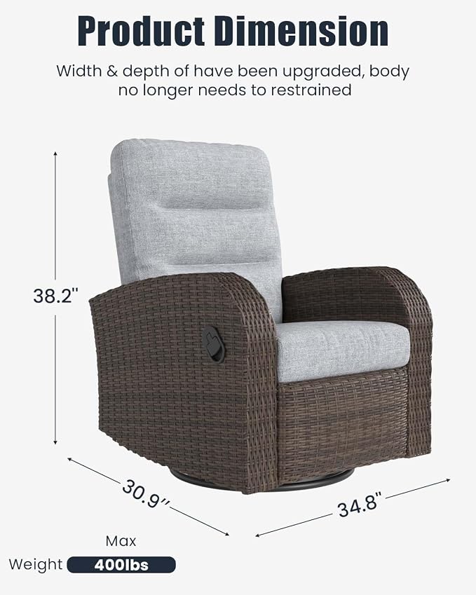Outdoor Swivel Recliner Chair, All-Weather Wicker Reclining Patio Chair - Image 8