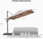 PURPLE LEAF Patio Umbrella 9' X 9' Rectangle Cantilever Umbrella Large Aluminum - Image 9
