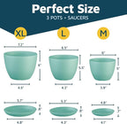 Aqua Plant Pots with Drainage Holes & Saucers 3 Pack, Indoor & Outdoor - Image 2