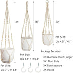 Macrame Plant Hangers with Pots and Saucers, 3 Pack Hanging Planters - Image 2